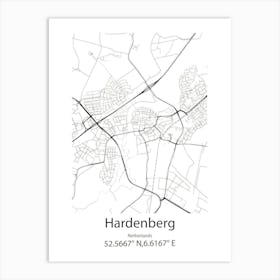 Hardenberg,Netherlands Minimalist Map Art Print