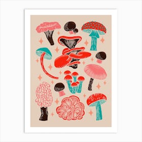 Texas Mushrooms   Red Pink And Turquoise Art Print
