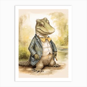Storybook Animal Watercolour Alligator 2 Art Print