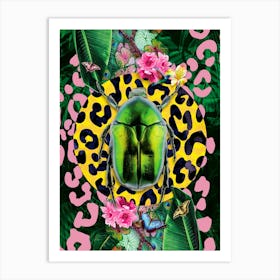 Insect Scarab Beetle Leopard Print Pink Art Print