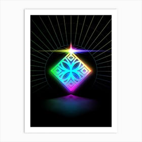 Neon Geometric Glyph in Candy Blue and Pink with Rainbow Sparkle on Black n.0248 Art Print