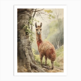 Storybook Animal Watercolour Llama 4 Art Print