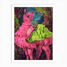 Animal Party: Crumpled Cute Critters with Cocktails and Cigars Pink Llama Art Print