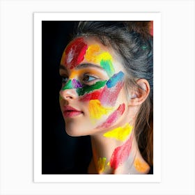 Young Woman In Colourful Paint Art Print