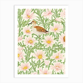 Dunlin 2 William Morris Style Bird Art Print