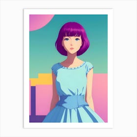 Anime Girl With Purple Hair Art Print