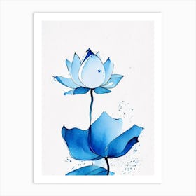 Blue Lotus Minimal Watercolour 2 Art Print