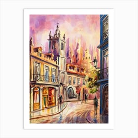 Watercolor Of Old Town Lisbon Art Print