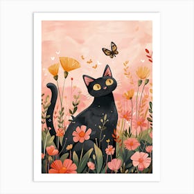 Black Cat In The Meadow 1 Art Print