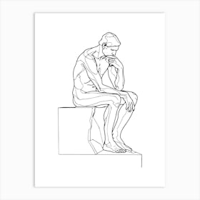 Thinker Minimalist Line Art Monoline Illustration Art Print