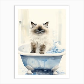 Birman Cat In Bathtub Bathroom 2 Art Print