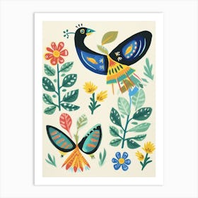 Folk Style Bird Painting Peacock 3 Art Print