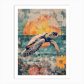 Sea Turtle Collage In The Sunset 2 Art Print