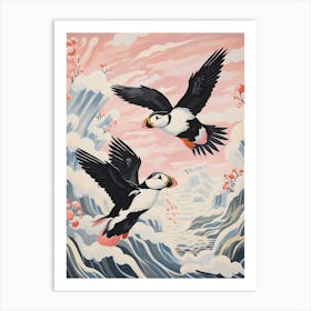 Vintage Japanese Inspired Bird Print Puffin 1 Art Print