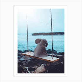 Elephant On Swing Facing The Sea Art Print