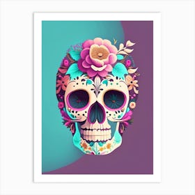 Skull With Floral Patterns Pastel 1 Mexican Art Print