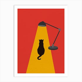 Vintage Minimal Art Cat Under Lamp Art Print