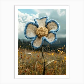 Blue Daisy Knitted In Crochet 3 Art Print
