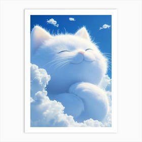 White Cat In Clouds Art Print