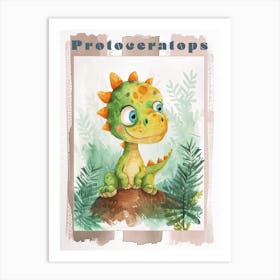 Cute Protoceratops Dinosaur Watercolour 3 Poster Art Print