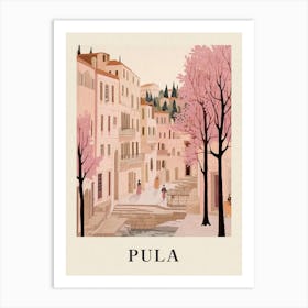 Pula Croatia 4 Vintage Pink Travel Illustration Poster Art Print