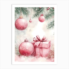 Pink Christmas Ornaments 3 Art Print