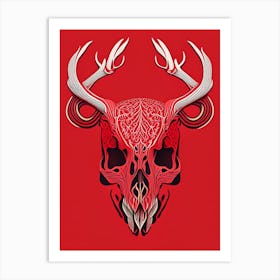 Animal Skull Red 3 Line Drawing Art Print