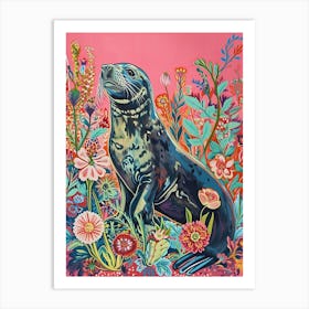 Floral Animal Painting Elephant Seal 4 Art Print
