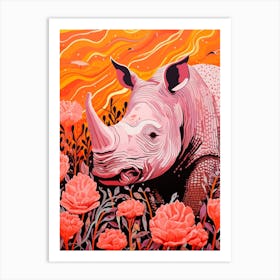 Floral Orange & Pink Abstract Rhino 2 Art Print