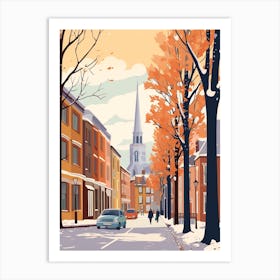 Vintage Winter Travel Illustration Nottingham United Kingdom 3 Art Print