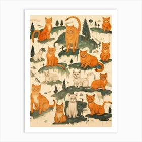 Medieval Map Of Trees & Cats Art Print