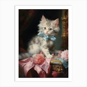 Rococo Style Kitten With A Bow Art Print