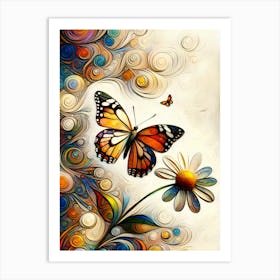 Butterfly And Daisy Art Print