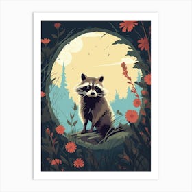Raccoon Woodlands Illustration 3 Art Print