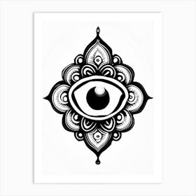 Om Aum, Symbol, Third Eye Simple Black & White Illustration 2 Art Print