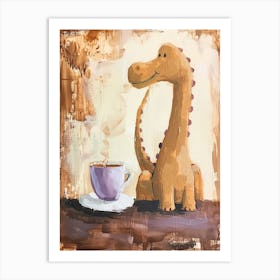 Dinosaur Drinking Coffee Muted Pastels 3 Art Print