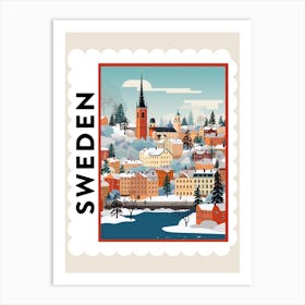 Retro Winter Stamp Poster Stockholm Sweden Art Print