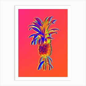 Neon Pineapple Botanical in Hot Pink and Electric Blue n.0464 Art Print