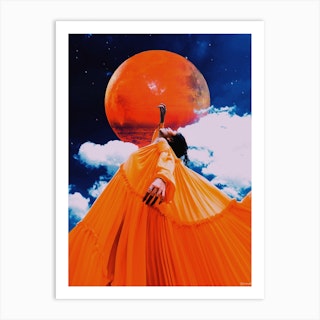 Collage Moon Dancer Midnight Orange & Navy Art Print