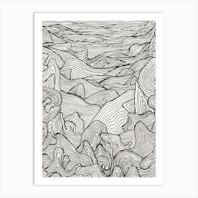 Line Art Work of Waves In The Sea Art Print