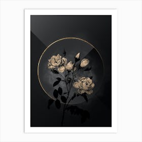 Shadowy Vintage White Rose Botanical in Black and Gold n.0084 Art Print