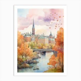 Stockholm Sweden In Autumn Fall, Watercolour 3 Art Print