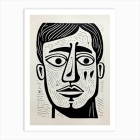 Linocut Face Wide Eyes Art Print