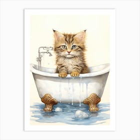 Kurilian Bobtail Cat In Bathtub Bathroom 2 Art Print