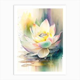 Lotus Flower In Garden Storybook Watercolour 5 Art Print
