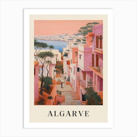 Algarve Portugal 3 Vintage Pink Travel Illustration Poster Art Print