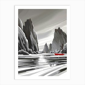 Red Boat In The Sea Art Print