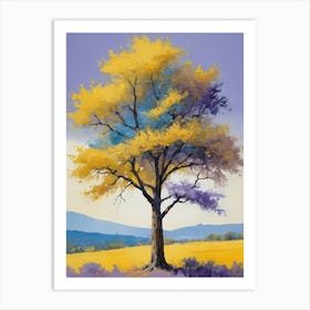 Painting Of A Tree, Yellow, Purple (12) Art Print