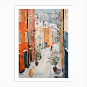 Cat In The Streets Of Stockholm   Sweden With Snow 3 Art Print
