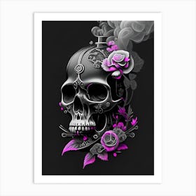 Skull With Floral Patterns 3 Pink Stream Punk Art Print